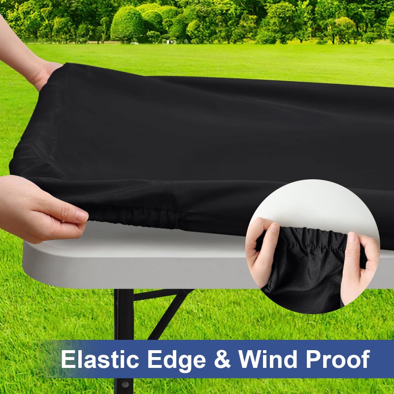 homing Rectangle Table Cloth Cover  Waterproof Polyester Elastic Fitted Tablecloth  Fits for 6 Foot Folding Tables  Washable Table Protector for Picnic  Camping  Outdoor (Black  30"" x 72"") - Image 2
